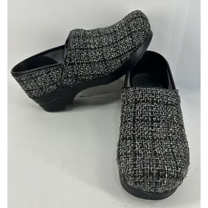 Dansko Vegan Pro Clogs Slip On Black And Gray Woven‎ Chenille Womens 38 US 8